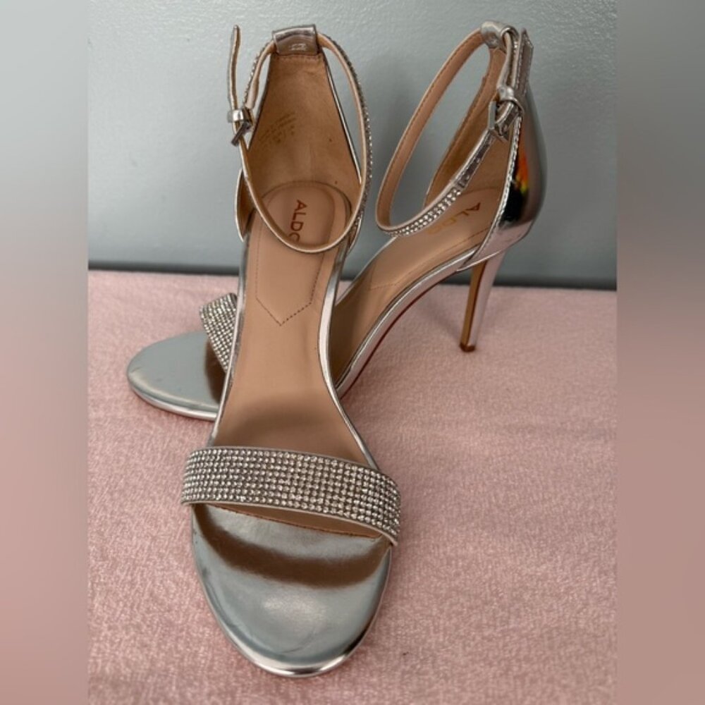 Aldo Metallic Silver Strappy Heels 7.5